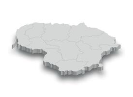 3d Lituania blanco mapa con regiones aislado vector