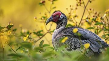 The Rotund Alectoris Rufa with Its Distinct Gray Plumage and Red Beak Roaming the Wild photo