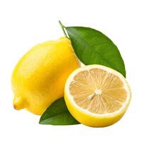 Lemon fruit with leaves isolated on white background photo