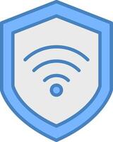 Wifi seguridad línea lleno azul icono vector