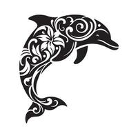 Tribal Pattern Dolphin illustration in black and white vector