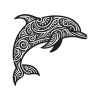 Tribal Pattern Dolphin illustration in black and white vector