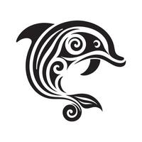 Tribal Pattern Dolphin illustration in black and white vector