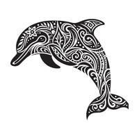 Tribal Pattern Dolphin illustration in black and white vector