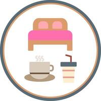 cama y desayuno plano circulo icono vector