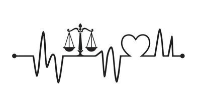 justice scale Heartbeat wave Design in black and white vector