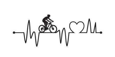 Bicycle heartbeat wave illustration in black and white vector