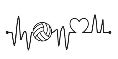 Volleyball Heartbeat Design in black and white vector