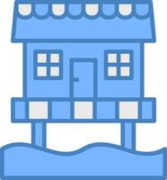 Beach Hut Line Filled Blue Icon vector