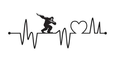 Bigfoot Heartbeat wave illustration in black and white vector