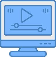 Desktop Computer Line Filled Blue Icon vector