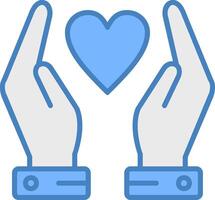 Hands Holding Heart Line Filled Blue Icon vector