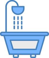 bañera línea lleno azul icono vector