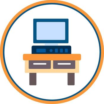 Computer Desk Flat Circle Icon vector