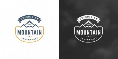 Mountain camping logo emblem outdoor landscape illustration rock hills silhouette for shirt or print stamp vector