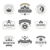 Camping logos templates design elements and silhouettes set vector