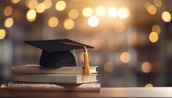 graduation cap and books photo