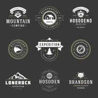 Camping logos templates design elements and silhouettes set vector