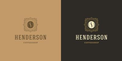 Coffee shop logo template illustration with bean silhouette good for cafe badge design and menu decoration vector