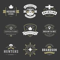 Camping logos templates design elements and silhouettes set vector