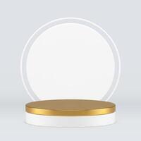 3d podium pedestal luxury cylinder stand with white circle wall background realistic vector