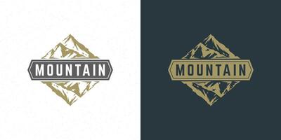montaña cámping logo emblema al aire libre paisaje ilustración rock colinas silueta para camisa o impresión sello vector