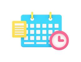 Calendar planner deadline reminder time management productivity 3d icon realistic vector