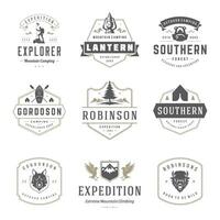 Camping logos templates design elements and silhouettes set vector