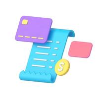 Shopping credit debit card payment with receipt invoice banking document 3d icon realistic vector