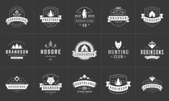 Camping logos and badges templates design elements and silhouettes set vector