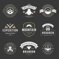 Camping logos templates design elements and silhouettes set vector