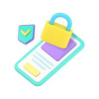 Smartphone data protection digital security application with padlock 3d icon realistic vector