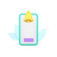 Smartphone reminder alert empty screen button ring bell 3d icon realistic illustration vector