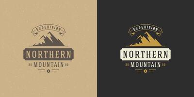 Mountain camping logo emblem outdoor landscape illustration rock hills silhouette for shirt or print stamp vector