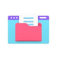 Document information file folder digital archive service web site browser 3d icon realistic vector