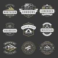 Camping logos templates design elements and silhouettes set vector