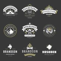 Camping logos templates design elements and silhouettes set vector