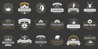 Camping logos templates design elements and silhouettes set vector