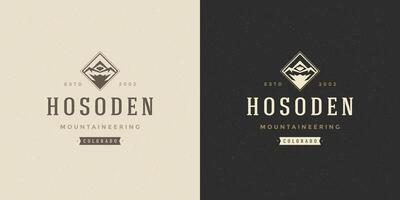 Mountain camping logo emblem outdoor landscape illustration rock hills silhouette for shirt or print stamp vector