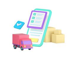 Delivery service cargo logistic distribution courier smartphone application 3d icon realistic vector