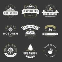 Camping logos templates design elements and silhouettes set vector