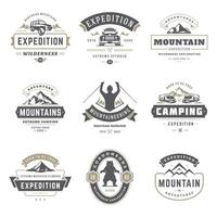 Camping logos templates design elements and silhouettes set vector