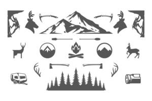 Camping and outdoor adventures design elements and icons set illustration vector