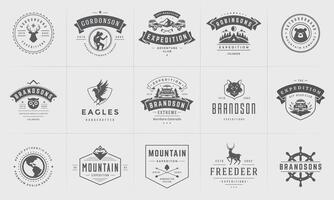 Camping logos and badges templates design elements and silhouettes set vector