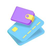 Digital wallet with credit debit card shopping financial payment 3d icon realistic vector