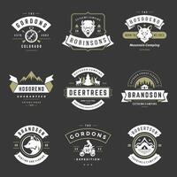 Camping logos templates design elements and silhouettes set vector