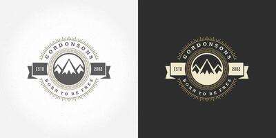 Mountain camping logo emblem outdoor landscape illustration rock hills silhouette for shirt or print stamp vector