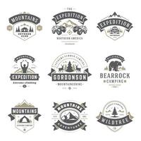 Camping logos templates design elements and silhouettes set vector