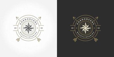 Wind rose logo emblem illustration outdoor expedition adventure compass silhouette vector