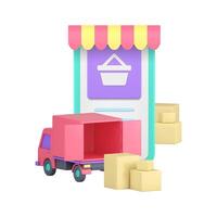 Shopping marketplace delivery smartphone application cargo service 3d icon realistic vector